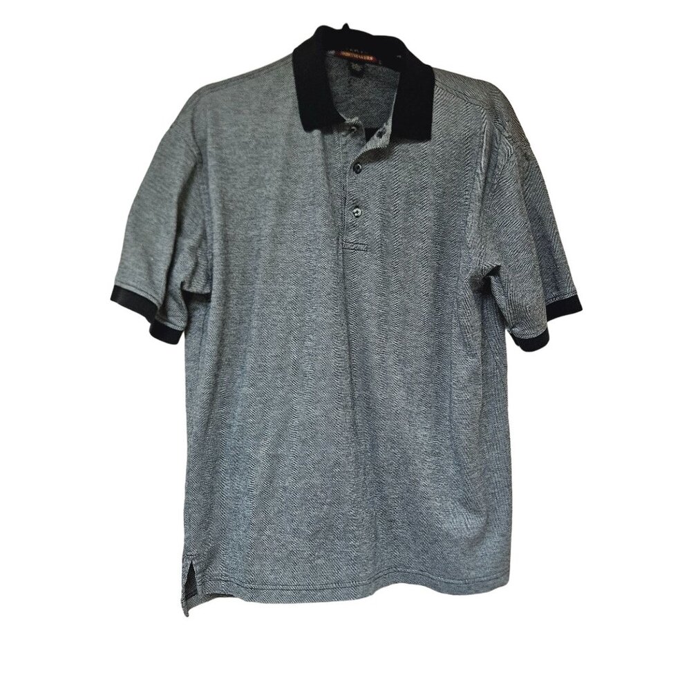 Overton Shirtmakers Mens Polo Shirt M Gray Black Cotton Short Sleeve